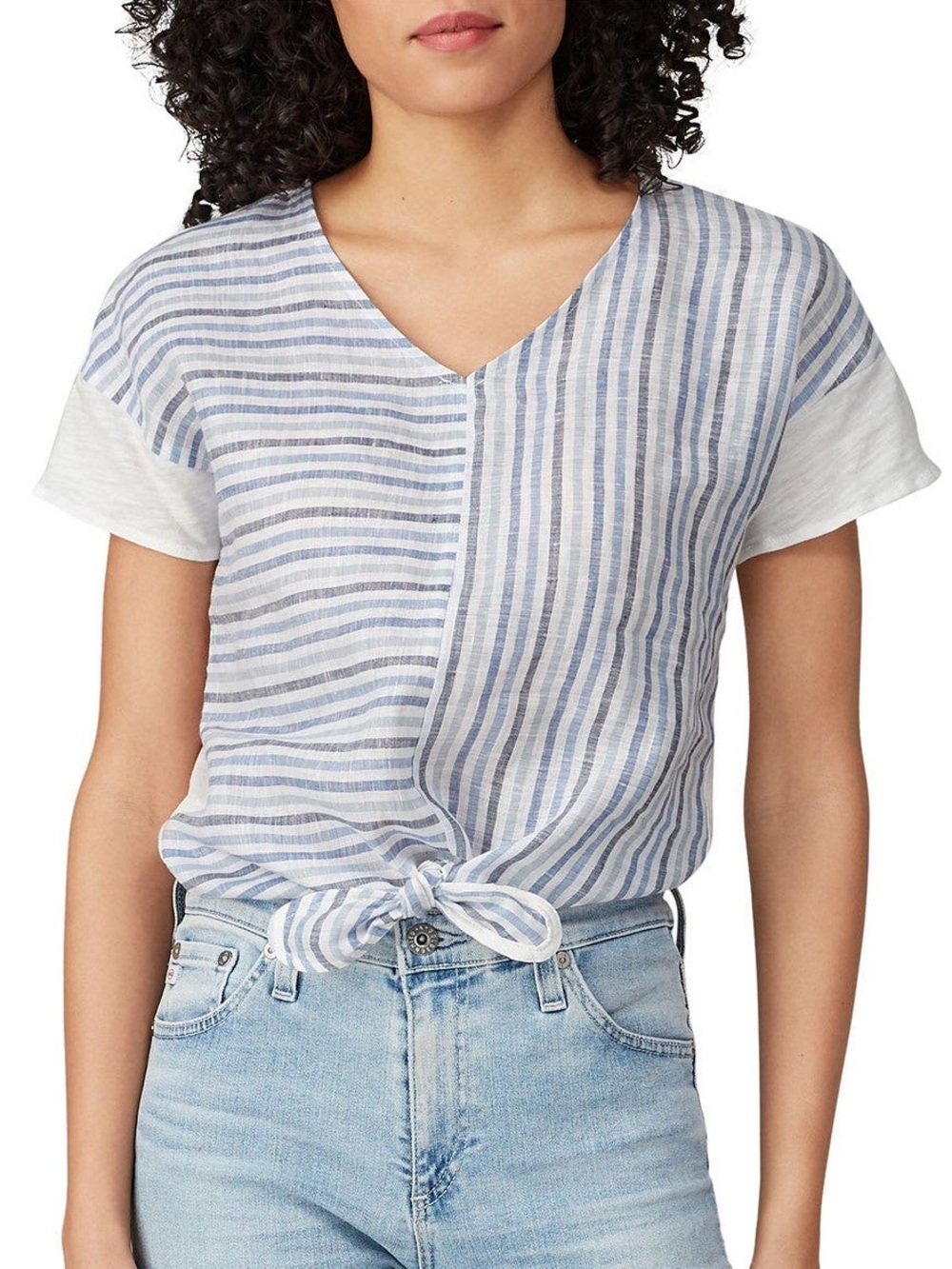 sita mur Striped Tie Front Linen Top Size 12 Blue
